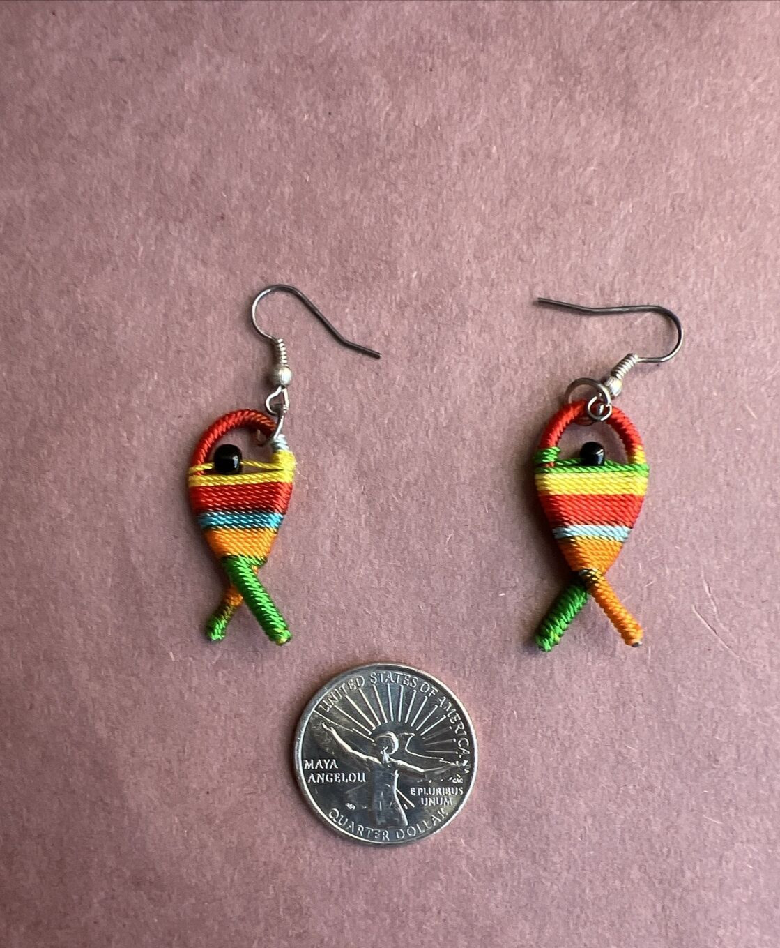 Rainbow Fish Wrapped String Dangle Earrings 2" - image 3