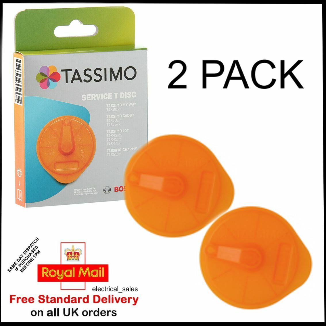 2 Pack Bosch Tassimo Orange Service T Disc For Coffee Machines