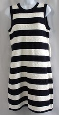 Eliza J Women's Size M Textured Stripe Knit Sweater Dress Sleeveless Navy/Ivory