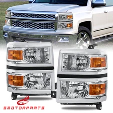2PCS Chrome Headlights Headlamps For 2014-2015 Chevy Silverado 1500 Left & Right