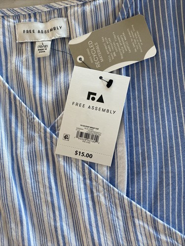 Free Assembly Girls Puff Sleeve Wrap Top Shirt Blue Stripe Size Large (10-12) - Picture 7 of 8