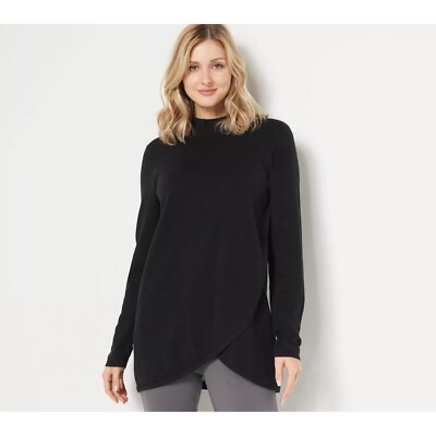 Studio Park x Jayne Brown Mockneck Crossover Tunic Sweater XS Black A517299