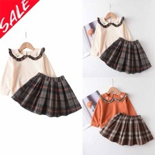 Toddler Girls Dress Set Long Sleeves knit Outfits Tops Mini Pleated Skirt Set