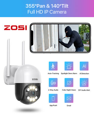 ZOSI Außen WLAN Überwachungskamera 1080P PTZ Zoom Dome Kamera 355°/140° Audio