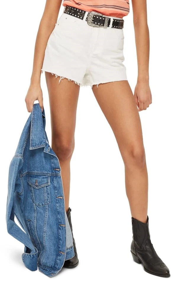 Pantalones cortos de mezclilla blancos de cintura alta Topshop Mom auténticos para mujer talla 10 Foto 4 de 4