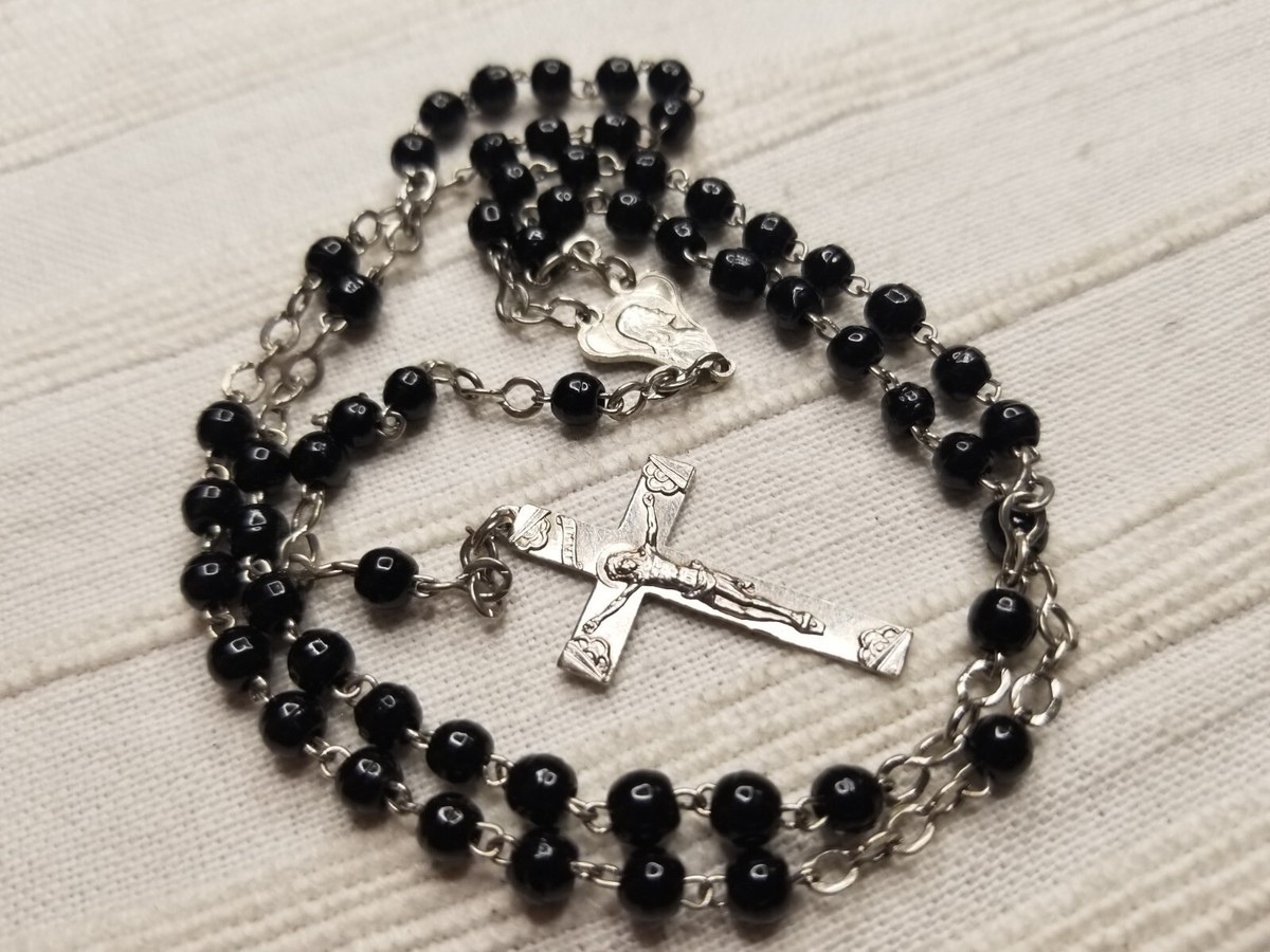 アクセサリー Vintage Black Rosary Necklace Vintage Rosary Necklace: Black Onyx Beads, 9k Gold Filled