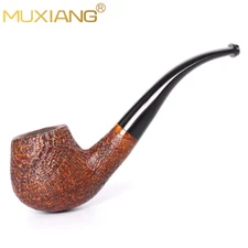 Sandblasted Briar Tobacco Pipe Bent Curved Cumberland Stem Freehand Smoking Pipe
