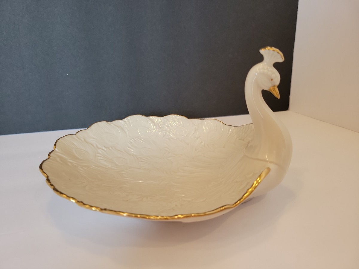 Lenox Peacock Candy Trinket Dish Bowl Platter Gold Trim Server