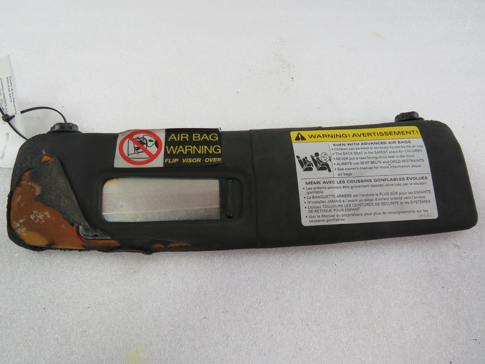 Lamborghini Gallardo, Spyder, LH, Left, Sun Visor, Black, Used, Fire Damage