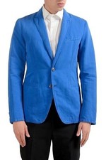 Just Cavalli Men's Blue Linen Two Button Blazer Sport Coat US 38 IT 48