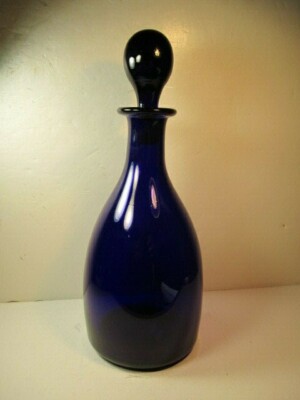 VTG Signed Thomas Webb Cobalt Blue Hand Blown Art Glass Bottle With Stopper Set