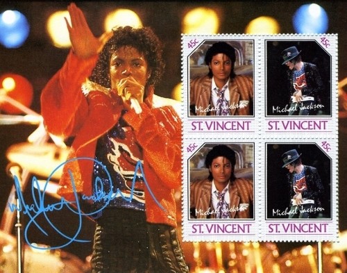 Michael Jackson 切手シート St. Vincent St. Vincent 1985 - Michael Jackson - Sheet of 4 Stamps (#3) - MNH