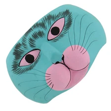 3D Handmade Carved Aqua Cat Kitten Wood Cuff Bracelet Medium 5 1/4"