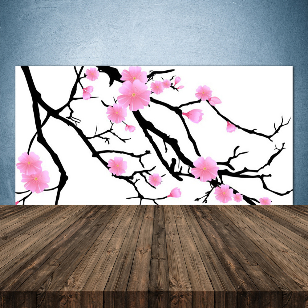 Crédence de cuisine en verre 140x70 panneau mural branches fleurs
