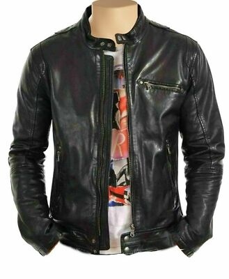 Zayn Leather Classic Moto Biker Leather Jacket Men's Genuine Lambskin Black Coat