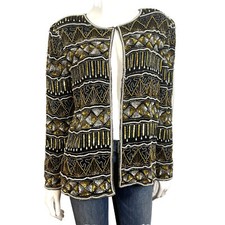 Laurence Kazar 100 Silk Formal Beaded Cocktail Jacket Holiday Vintage XL