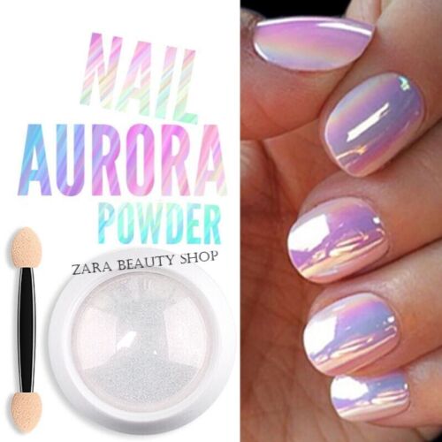 AURORA NAIL POWDER Mirror Effect CHROME Nail Art Mermaid Rainbow AB (Opal6) USA - 第 1/10 張圖片