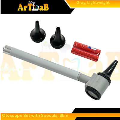 Gray Slim Handle Pocket Otoscope with Specula, Ear and Nose Examination Tool