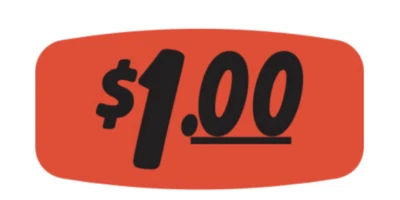 AMERICAN ONLINE PRODUCTS $1.00 MERCHANDISE LABELS 1000 PER ROLL FL RED BLACK STICKER