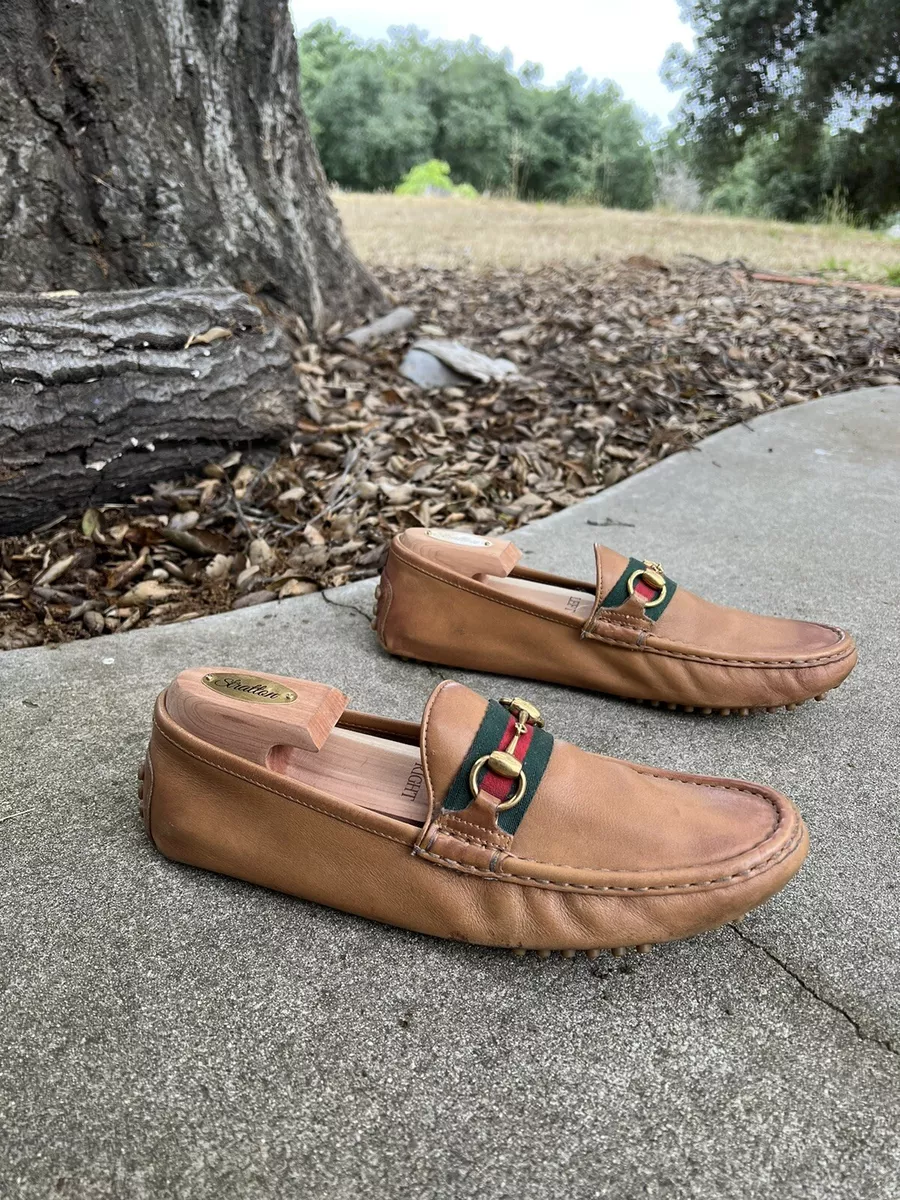Gucci leather best sale web horsebit loafer
