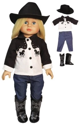 DOLL TOY BOX Doll Clothes 18" Western Pants Outfit Blouse White Horse Boots Hat Fit 18" Dolls