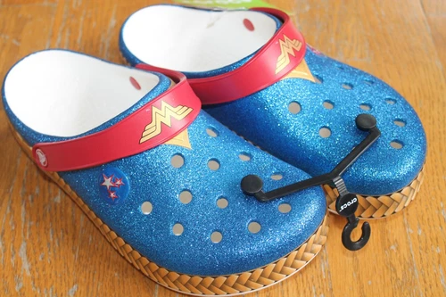 CROCS Womens WONDER WOMAN glitter Red white Blue SHOES slides clogs US M 8 W 10