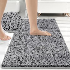 Bath Mat Non Slip 24x16 Inches Bathroom Rugs 2 Tone Soft Chenille Medium Pile