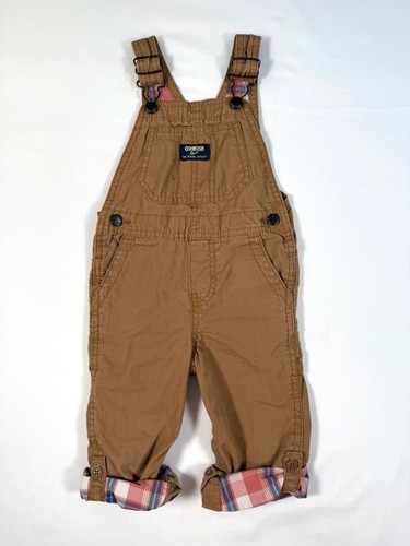 OSHKOSH Toddlers 18M Overalls Cotton Plaid Cuffed Adjustable Strap Workwear