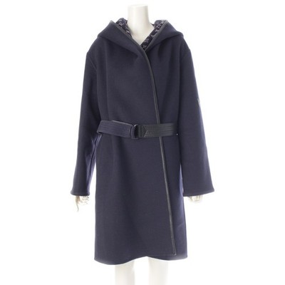 LOUIS VUITTON Wool x silk Monogram Wrap Hooded coat outer FFC022QWE Navy 38