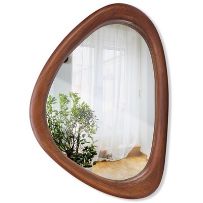 Irregular Wall Mirror, 15 * 10 inch Asymmetrical Wood Mirrors, Small Wall Mir...