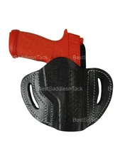 LEATHER HOLSTER SIG P365 FUSE OWB TACTICAL PANCAKE STYLE CARRY BASKET TOOLED EDC