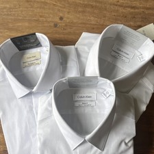 3 Calvin Klein Steel Slim Fit White Herringbone Cotton Dress Shirt 15.5 32/33