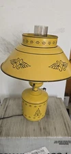 27” Vintage Toleware Mustard Yellow Metal Table Lamp MCM Desk Nightstand Light