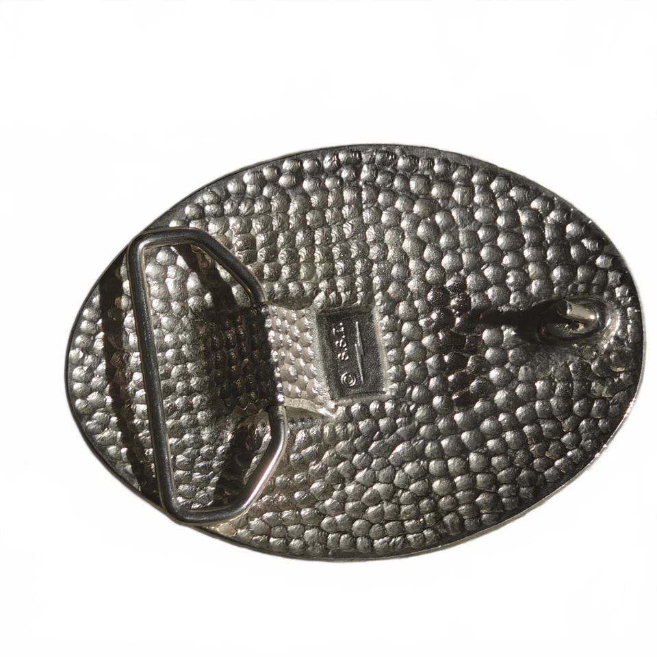 Винтажная масонская серебристая пряжка для ремня с бирюзовой и коралловой инкрустацией - Изображение 2 из 2