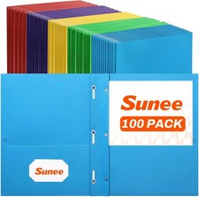 2 Pocket Folders with Prongs 100 Pack, 5 Colors , Paper Folders with 2
