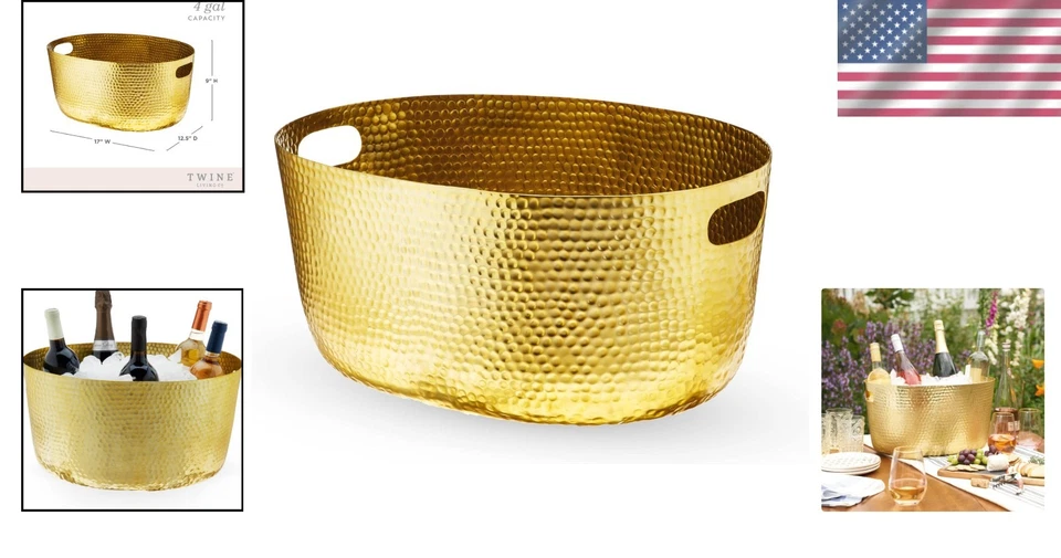 Bañera martillada dorada para bebidas - Gran capacidad de 4 galones Foto 2 de 4