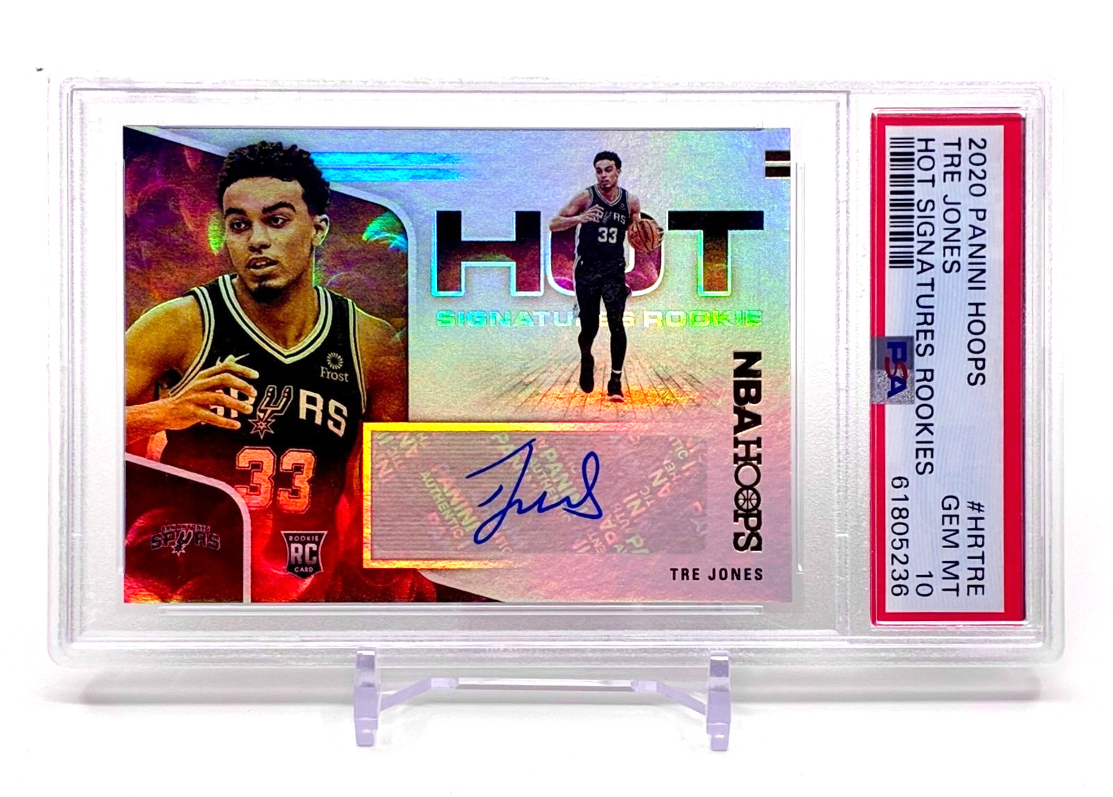 2020-21 NBA Hoops Tre Jones Hot Signatures Rookie Auto RC #HR-TRE Spurs PSA 10