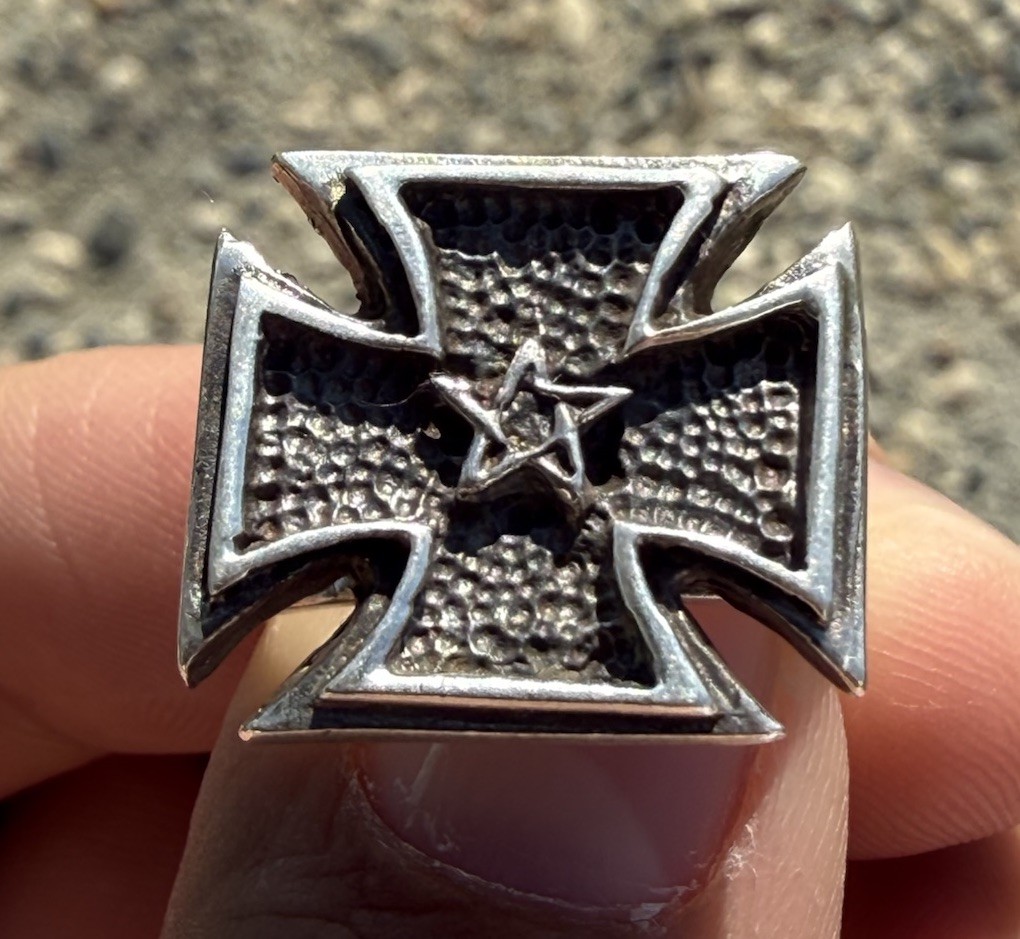 Sterling Silver 925 Solid Cross Gothic Biker Ring… - image 1