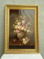 Frans Backvis (1857-1926) Large Oil On Canvas Painting Still Life With Flowers