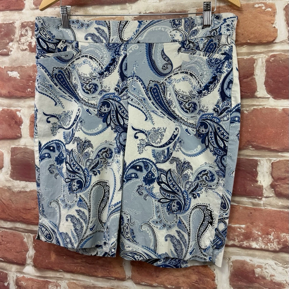 Chicos Bermudas Pantalones Cortos Mujer 14 Azul Blanco Boho Floral Abstracto Elástico Foto 3 de 4