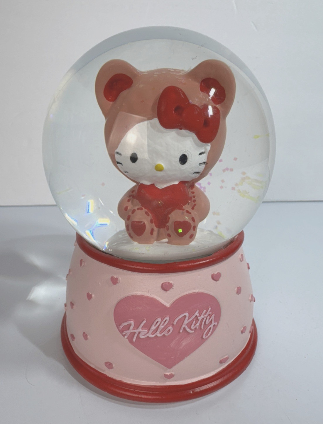 Hello Kitty Valentine’s Day Water Globe — Bear Hood & Heart (2026) — Brand New