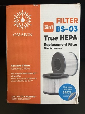 Omaeon True HEPA BS-03 Two-Pack Air Purifier  Replacement Filter NEW 2/Filters!