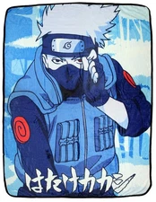 Naruto Shippuden Kakashi Hatake Japanese Script Super Plush Fleece Throw Blanket