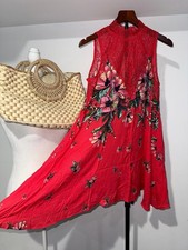 Free People Red Lace Floral Sleeveless Mini Dress NWT spring Romantic boho small