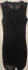 ALT B NWOT Little Black Cocktail SPANDEX Dress Plush V Mesh Wrap Front WOMENS S