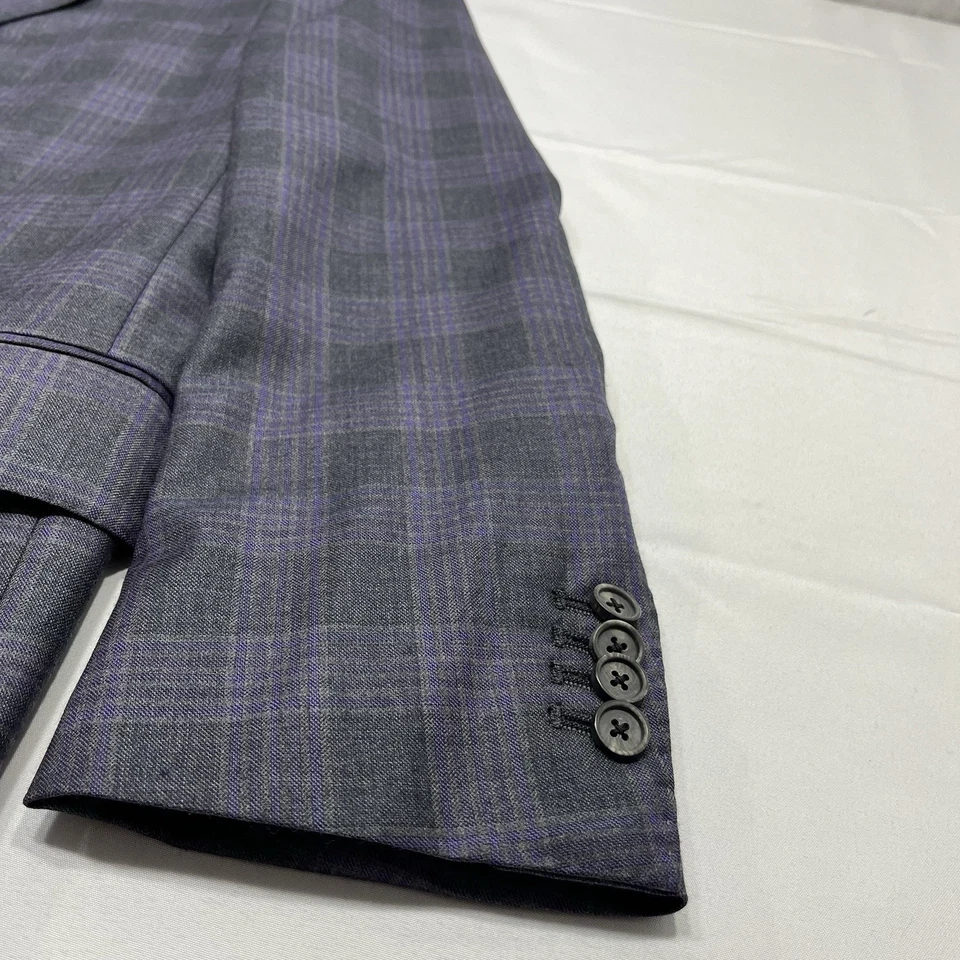 Ermenegildo Zegna XXX Couture Purple Gray Plaid Blazer Mens Size 7-60R 100% Wool - Image 3 of 4