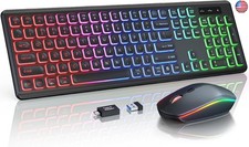 Wireless Keyboard and Mouse Combo - RGB Backlit, Rechargeable  Light Up