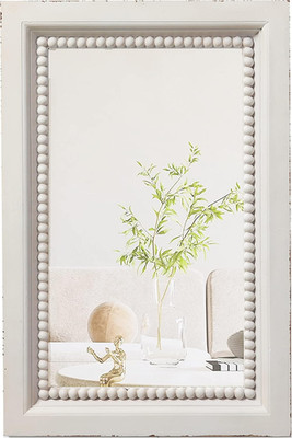 Boho White Mirrors for Wall Decor Living Room 24 X 16 Inches, Hanging Rustic Woo