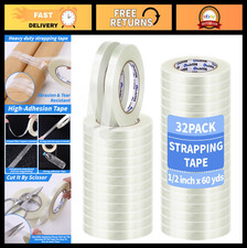 32 Rolls Strapping Tape 1/2" x 60 Yards, Heavy-Duty Fiberglass Packing Tape