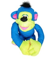 Fisher-Price Vintage 1994 Plush Monkey Chimp Puffalump Toy Blue  Neon Yellow